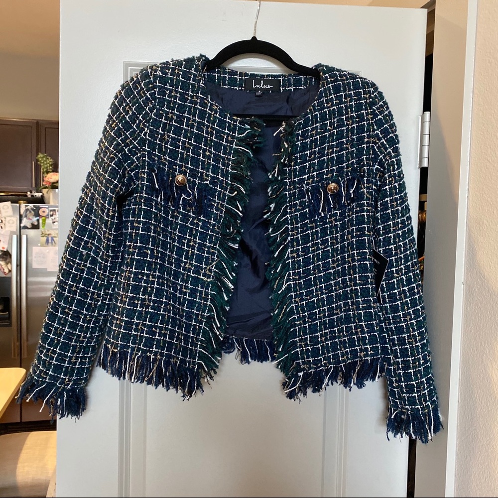 Lulu’s Tweed Fringe Jacket